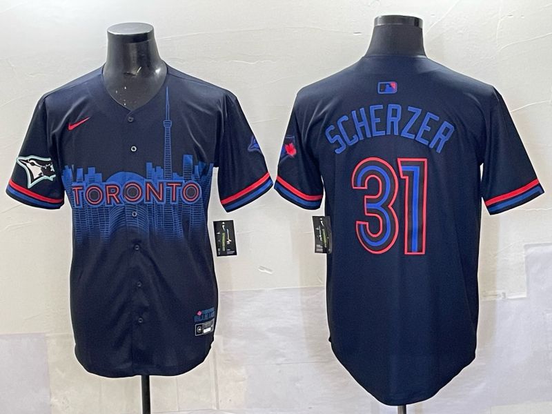Men 2025 Toronto Blue Jays #31 Scherzer Black Joint Name Nike MLB Jersey 06
